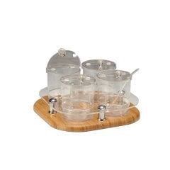 AHŞAP ALTLI 4 LÜ SOSLUK STANDI 30*30*17 CM