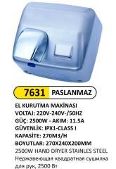 EL KURUTMA MAKİNESİ PASLANMAZ 2500 W KARE