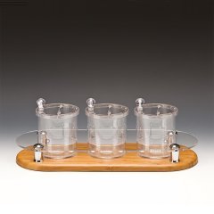 AHŞAP ALTLI 3 LÜ SOSLUK BAHARATLIK 48x19* H 17 CM