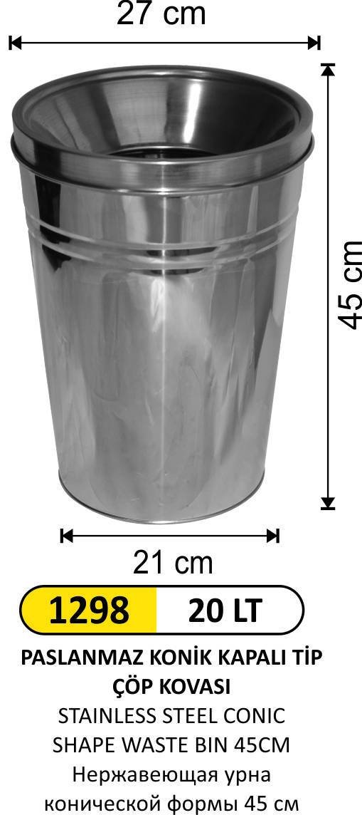 PASLANMAZ KONİK ÇÖP KOVASI 45 CM