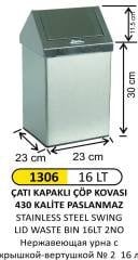 ÇATI KAPAKLI ÇÖP KOVASI 2 NO PASLANMAZ 16 LT