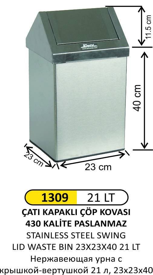 ÇATI KAPAKLI PASLANMAZ ÇÖP KOVASI 21 LT
