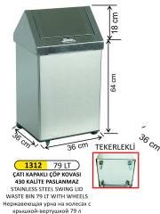 ÇATI KAPAKLI ÇÖP KOVASI TEKERLEKLİ PASLANMAZ 79 LT
