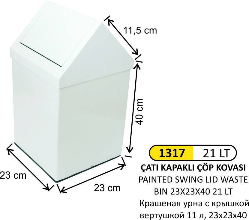 ÇATI KAPAKLI BOYALI ÇÖP KOVASI 21 LT