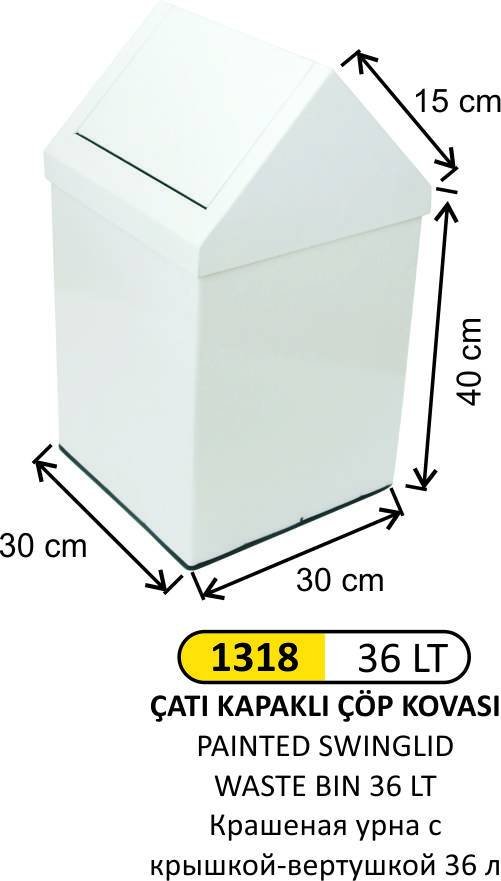 ÇATI KAPAKLI BOYALI ÇÖP KOVASI 36 LT