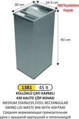 DİKDÖRTGEN ÇATI KAPAKLI KÜLLÜKLÜ ÇÖP KOVASI PASLANMAZ ORTA BOY