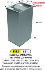DİKDÖRTGEN ÇATI KAPAKLI KÜLLÜKLÜ ÇÖP KOVASI PASLANMAZ BÜYÜK BOY
