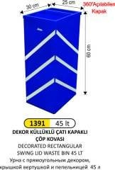 DİKTÖRTGEN DEKORLU ÇATI KAPAKLI KÜLLÜKLÜ ÇÖP KOVASI 45 LT