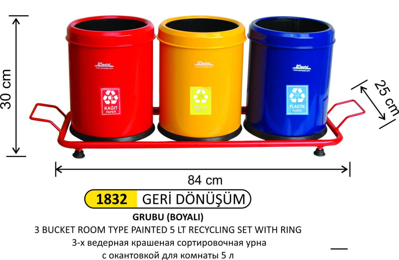 GERİ DÖNÜŞÜM KOVASI ODA TİP 5 LT ÇEMBERLİ 3 LÜ BOYALI