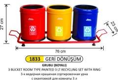 GERİ DÖNÜŞÜM KOVASI ODA TİP 3 LT ÇEMBERLİ 3 LÜ BOYALI