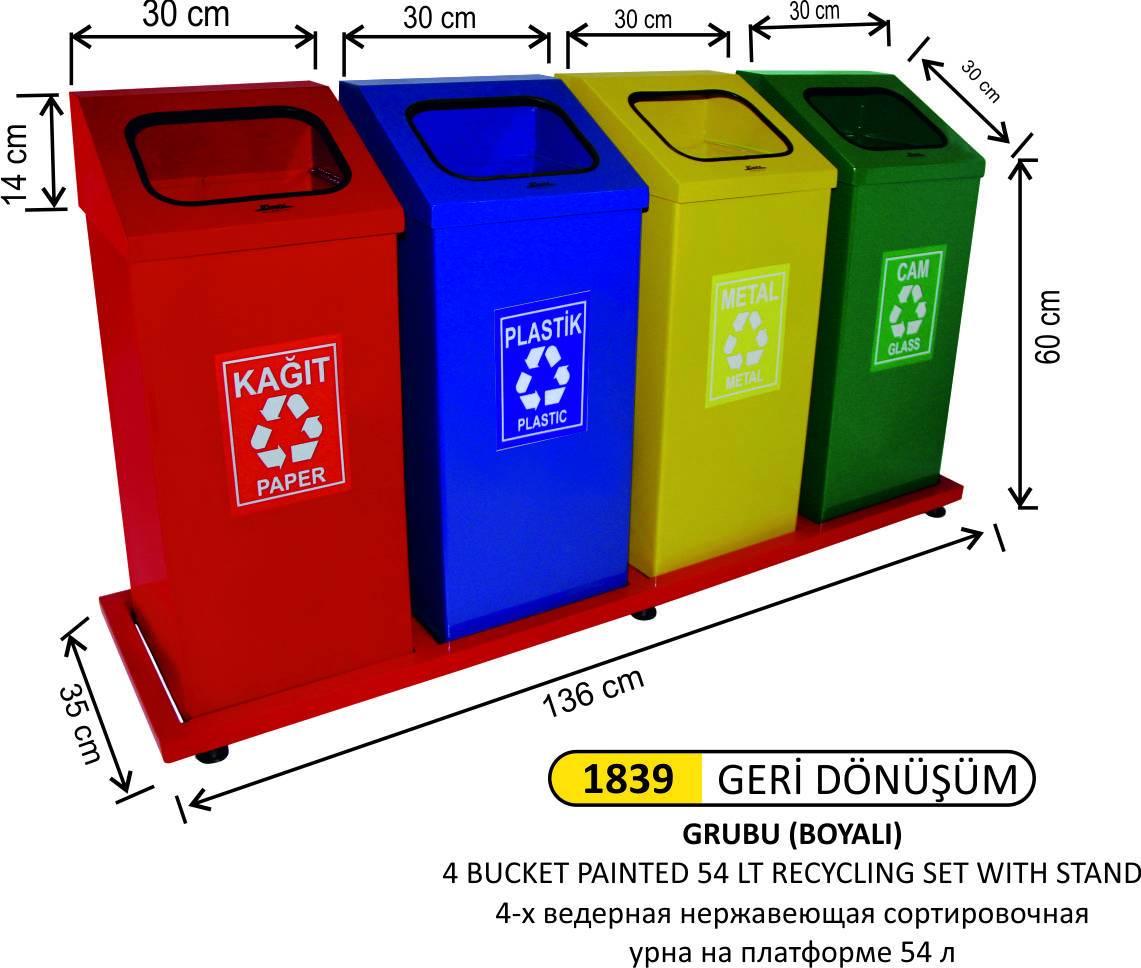 GERİDÖNÜŞÜM BAZALI 4 LÜ BOYALI  54 LT