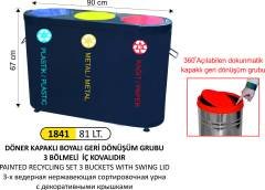 GERİ DÖNÜŞÜM KOVASI BOYALI DÖNER KAPAKLI 3 LÜ