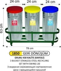 GERİDÖNÜŞÜM ÇÖP KOVASI 3 LÜ PASLANMAZ DÖNER KAPAKLI