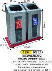 GERİDÖNÜŞÜM KOVASI CAMLI PASLANMAZ 2 Lİ 108 LT