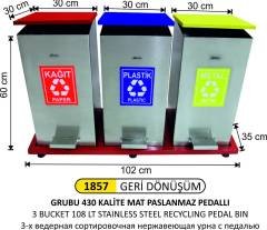 GERİDÖNÜŞÜM KOVASI PEDALLI PASLANMAZ 3 LÜ