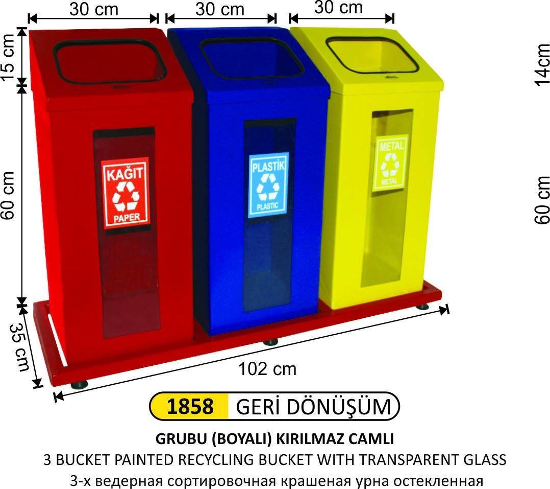 GERİDÖNÜŞÜM KOVASI CAMLI BOYALI 3 LÜ
