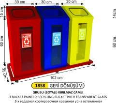 GERİDÖNÜŞÜM KOVASI CAMLI BOYALI 3 LÜ
