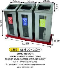 GERİDÖNÜŞÜM KOVASI CAMLI PASLANMAZ 3 LÜ