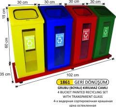 GERİDÖNÜŞÜM KOVASI CAMLI BOYALI 4 LÜ