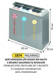 GERİDÖNÜŞÜM ÇÖP KOVASI 3 LÜ PASLANMAZ