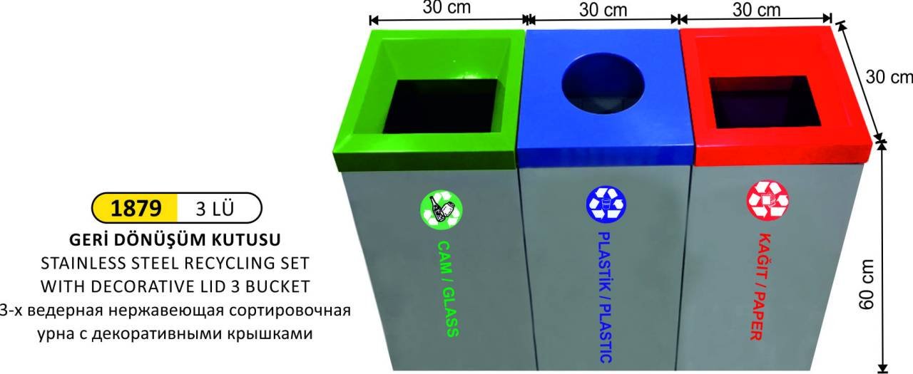 GERİDÖNÜŞÜM SETİ 3 LÜ PASLANMAZ DEKORATİF KAPAK