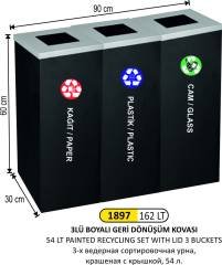 GERİDÖNÜŞÜM KOVASI 3 LÜ BOYALI KAPAKLI 54 LİTRE