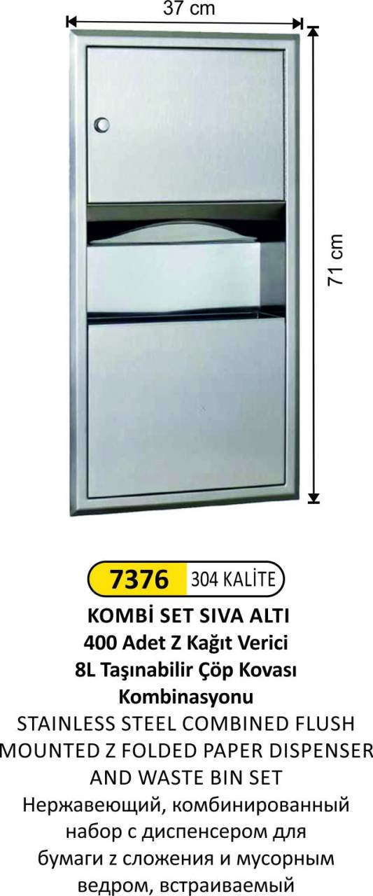 KOMBİ SET PASLANMAZ SIVA ALTI Z KATLAMA ÇÖP KOVASI