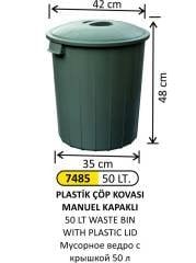 ÇÖP KOVASI PLASTİK KAPAKLI 50 LT 4007