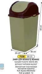 PLASTİK DÖNER KAPAKLI ÇÖP KOVASI 35 LT ZARİF MODEL