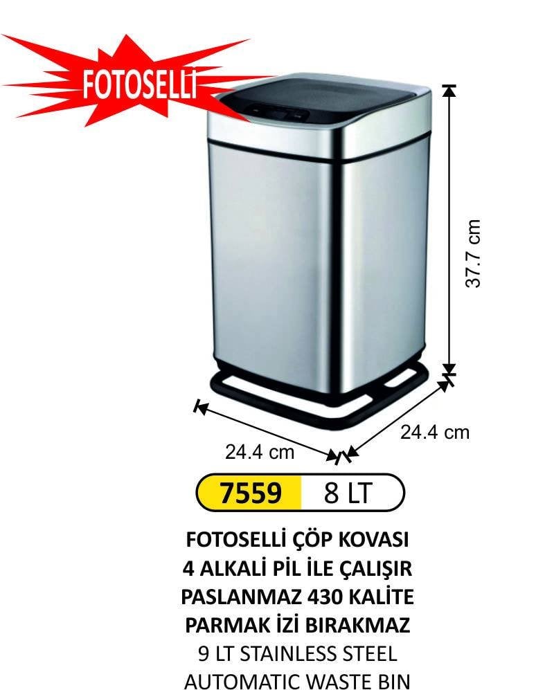 FOTOSELLİ ÇÖP KOVASI 9 LİTRE PASLANMAZ ÇELİK