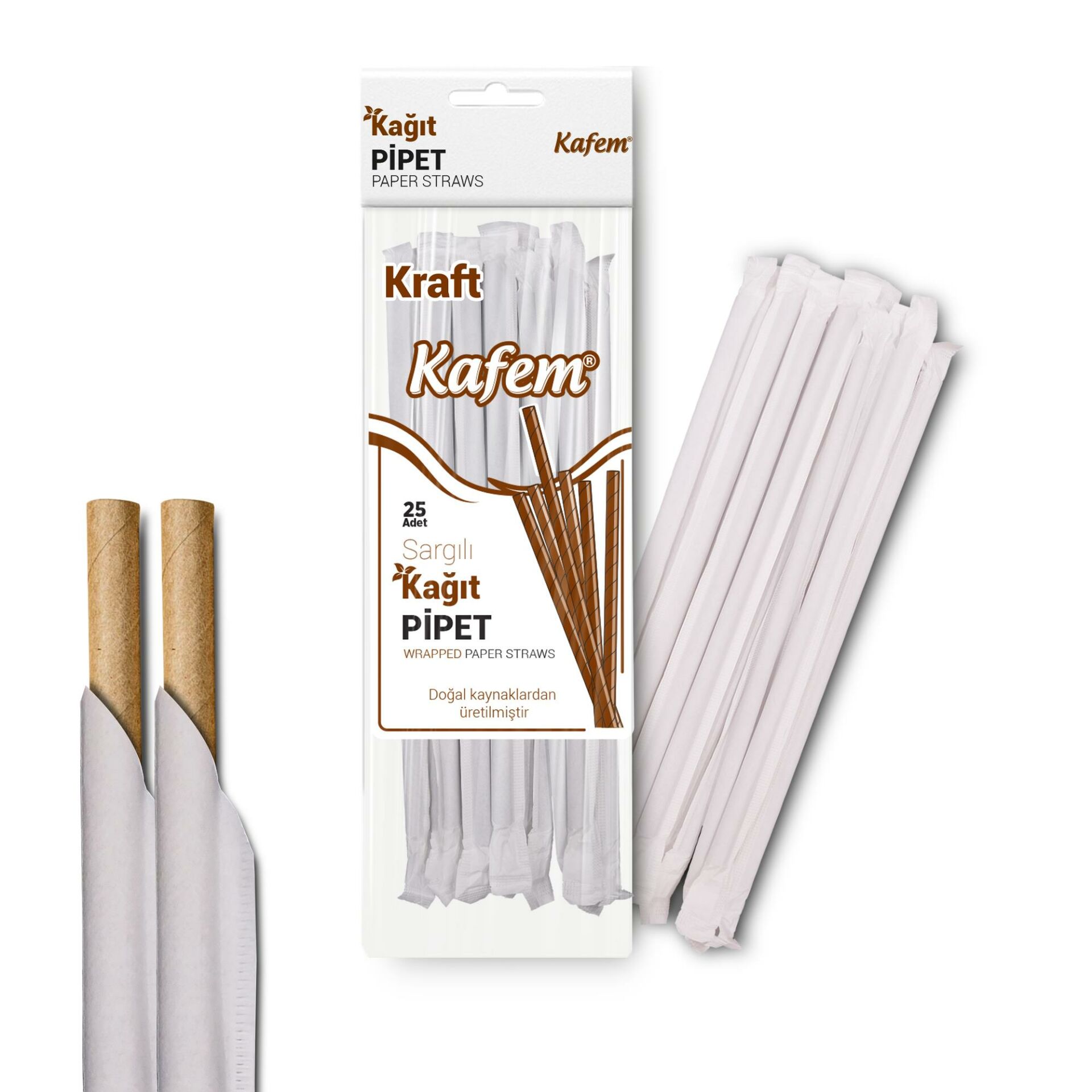 Kafem Sargılı Kraft Kağıt Pipet 19,5cm 25li