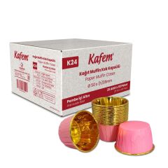 Kafem Muffin Kek Kapsülü Pembe-Altın 25li X 60 Paket (Koli) - K24