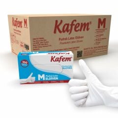 Kafem Beyaz Lateks Eldiven Pudralı (M) 100 Lü X 20 Paket (Koli)