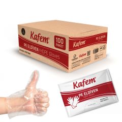 Kafem PE Tek Kullanımlık Şeffaf Eldiven 100 Lü X 100 Paket (Koli)