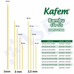 Kafem Bambu Çöp Şiş 40 cm 5 mm 25 Li X 10 Paket