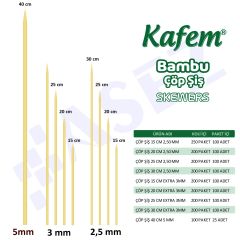 Kafem Bambu Çöp Şiş 15 cm 3 mm 100 Lü X 200 Paket (Koli)