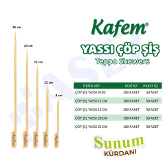 Kafem Yassı Çöp Şiş - Sunum Kürdanı 15 cm 50 Li x 200 Paket (Koli)