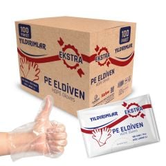 Yıldırımlar PE Extra Tek Kullanımlık Şeffaf Eldiven 100 Lü X 100 Paket