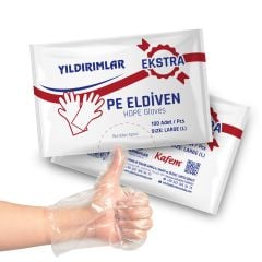 Yıldırımlar PE Extra Tek Kullanımlık Şeffaf Eldiven 100 Lü X 100 Paket