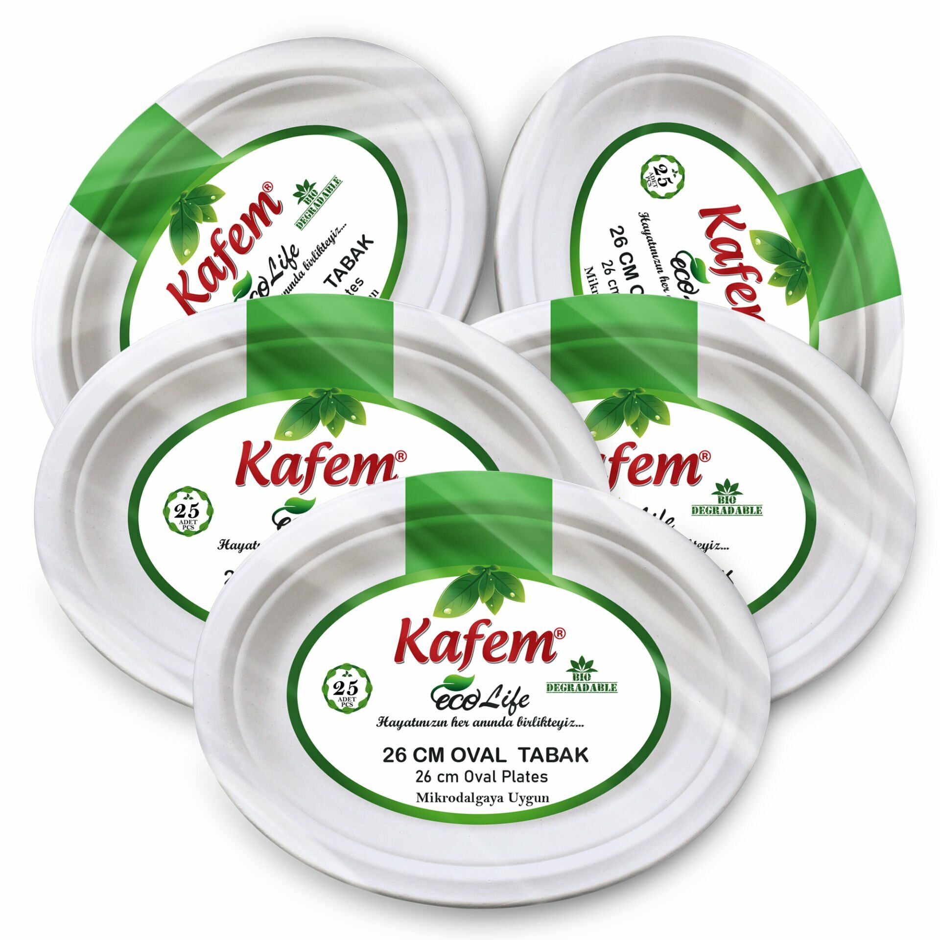 Kafem Ekolojik Karton Oval Tabak 26 cm 25 Li x 5 Paket