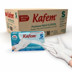 Kafem Beyaz Nitril Eldiven Pudrasız (S) 100 Lü X 20 Paket (Koli)