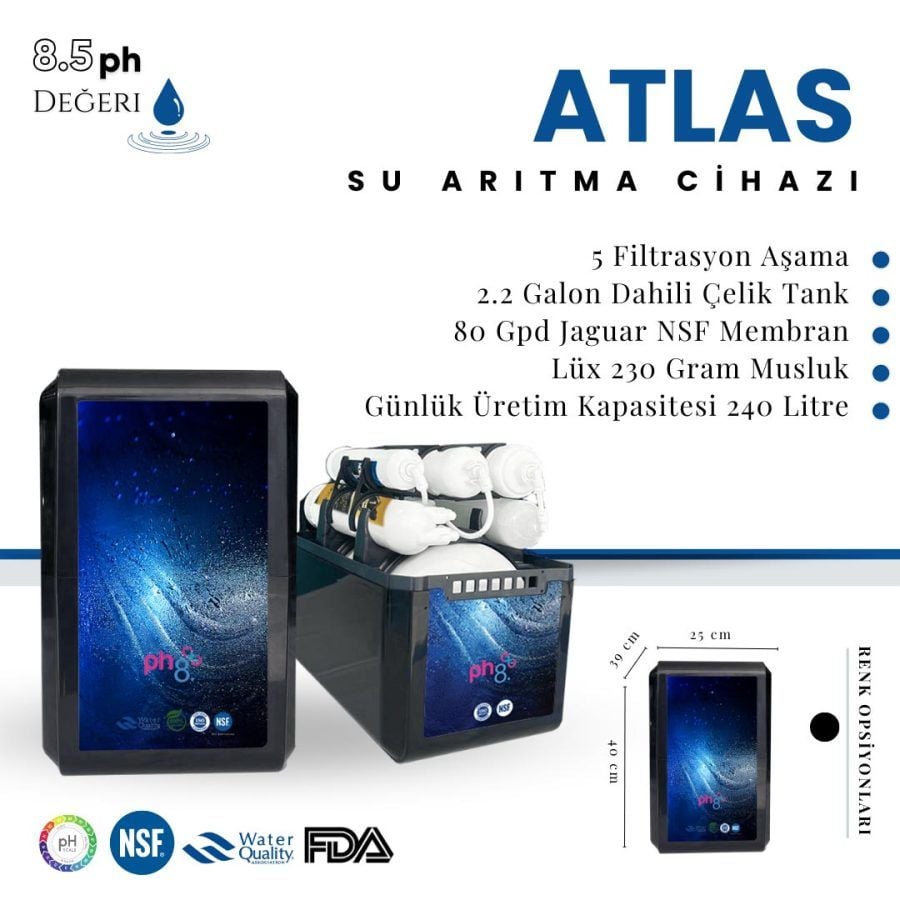 PRADA ATLAS 8 Litre Ev Tipi Tezgah Altı Su Arıtma Cihazı (Siyah)