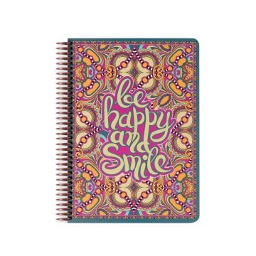 Keskin Color Çizgili Sert Kapak Spiralli Wallart Defter - Be Happy and Smile