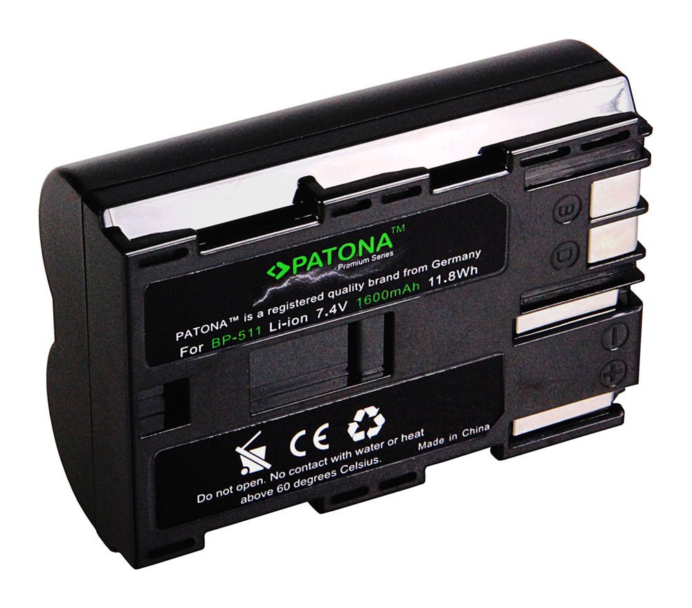 2 Batterie Patona Compatibili Canon BP-511 / BP-511A, 1300 MAh, Li-Ion