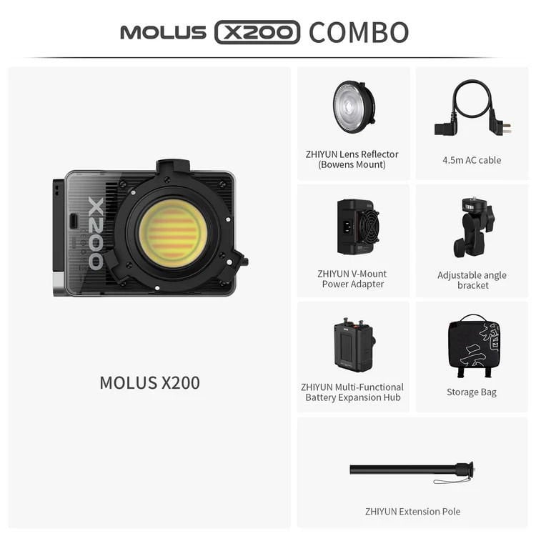 Zhiyun Molus X200 COB Combo Paket 200W Taşınabilir LED Video Işığı - Siyah