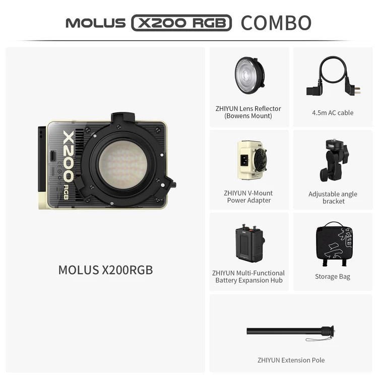 Zhiyun Molus X200 RGB Combo Paket 200W Taşınabilir LED Video Işığı- Bej