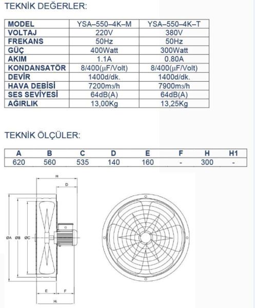 Ayas 55 cm Sanayi Tipi Aspiratör 220 Volt Monofaze