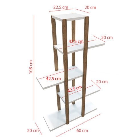 Lotus 5 Raflı Ahşap Çiçeklik Beyaz