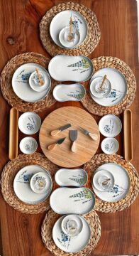 Herb 45 Parça Porselen - Bambu Kahvaltı Takımı - Lüx Kahvaltılık Sunum Seti