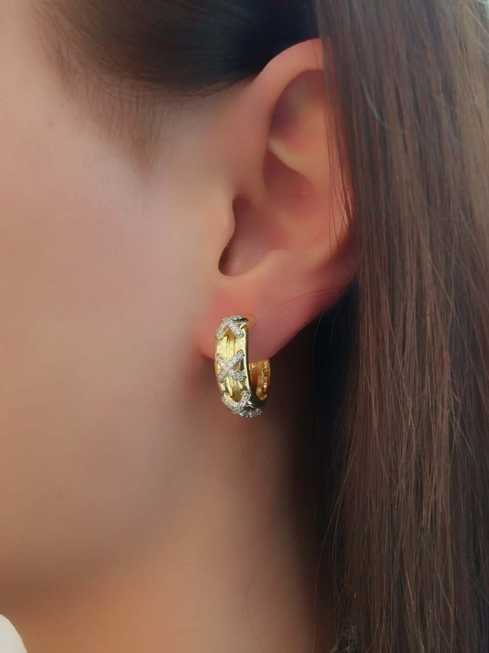 X Bayan Gümüş Küpe Gold Double Color